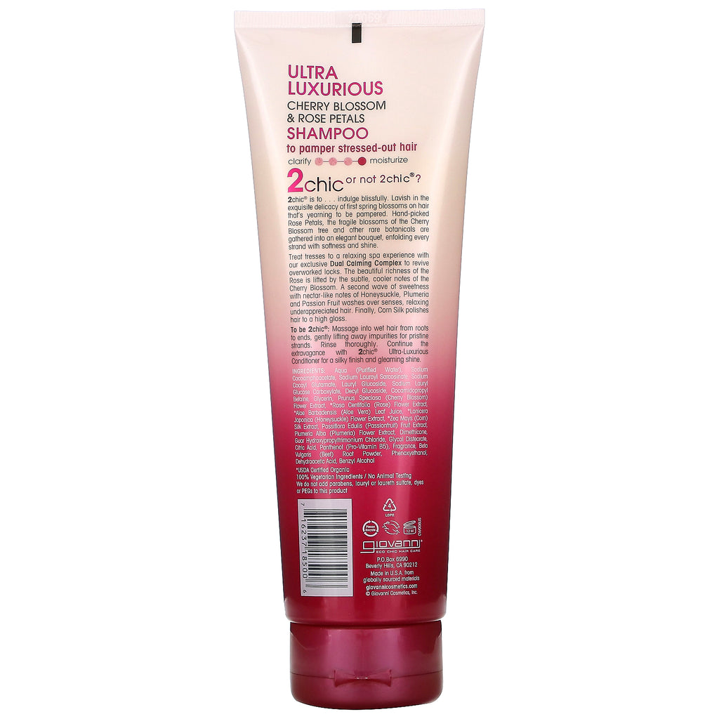 Giovanni, 2chic, ultra-luksuriøs shampoo, til at forkæle stresset hår, kirsebærblomster + rosenblade, 8,5 fl oz (250 ml)