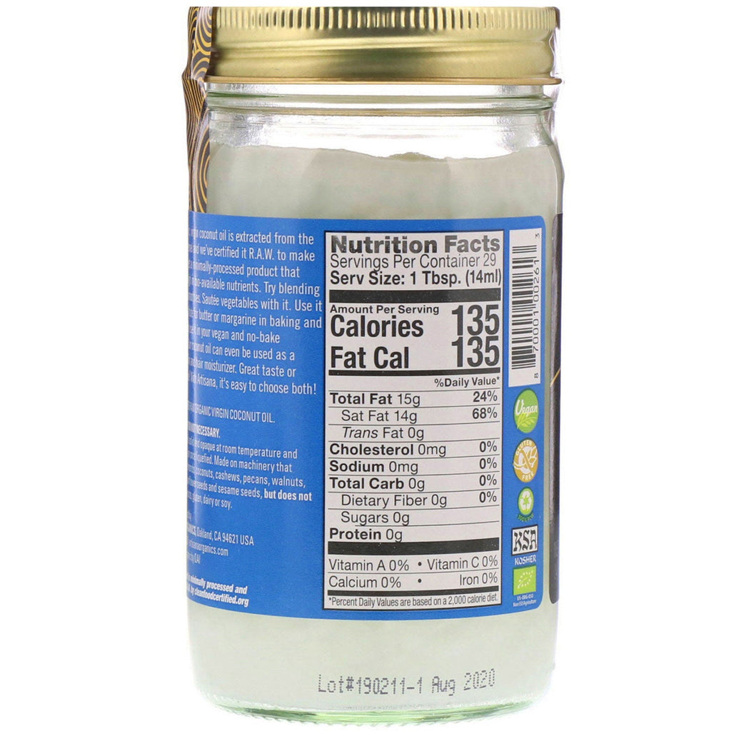 Artisana, s, aceite de coco crudo, virgen, 14 oz (414 g)