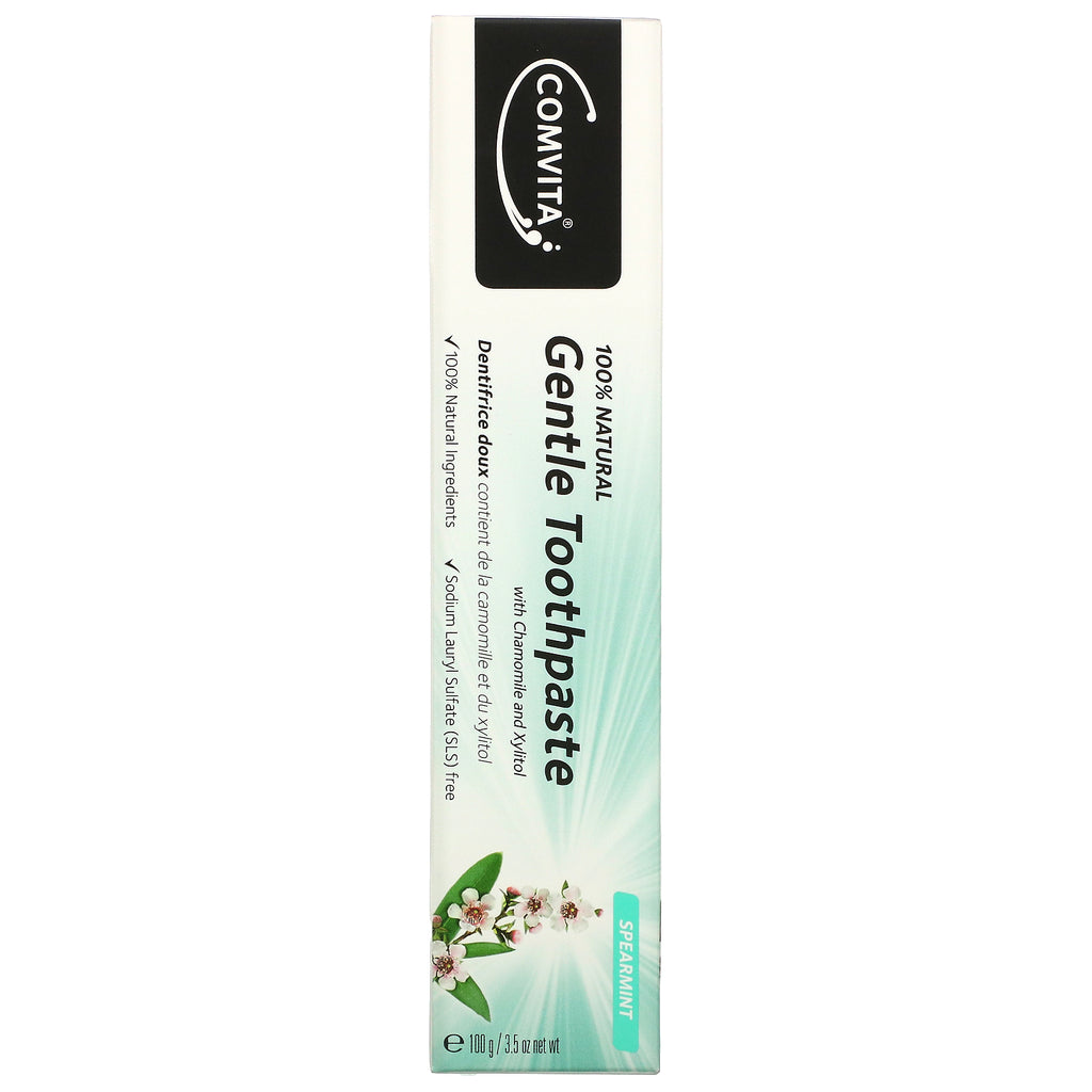 Comvita, 100 % naturlig blid tandpasta med kamille og xylitol, fluoridfri, grøn mynte, 3,5 oz (100 g)