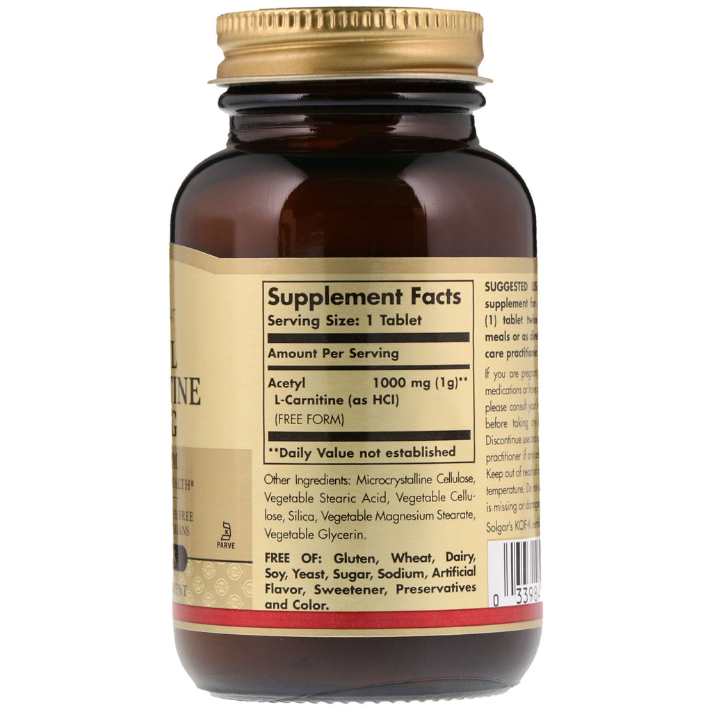 Solgar, Acetyl L-Carnitin, 1.000 mg, 30 tabletter