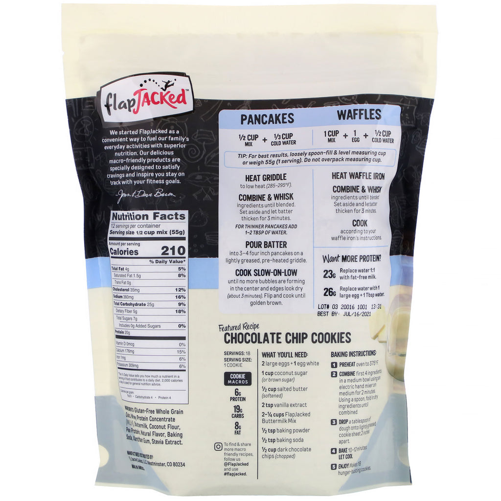 FlapJacked, pandekage og bageblanding, glutenfri, kærnemælk, 24 oz (680 g)
