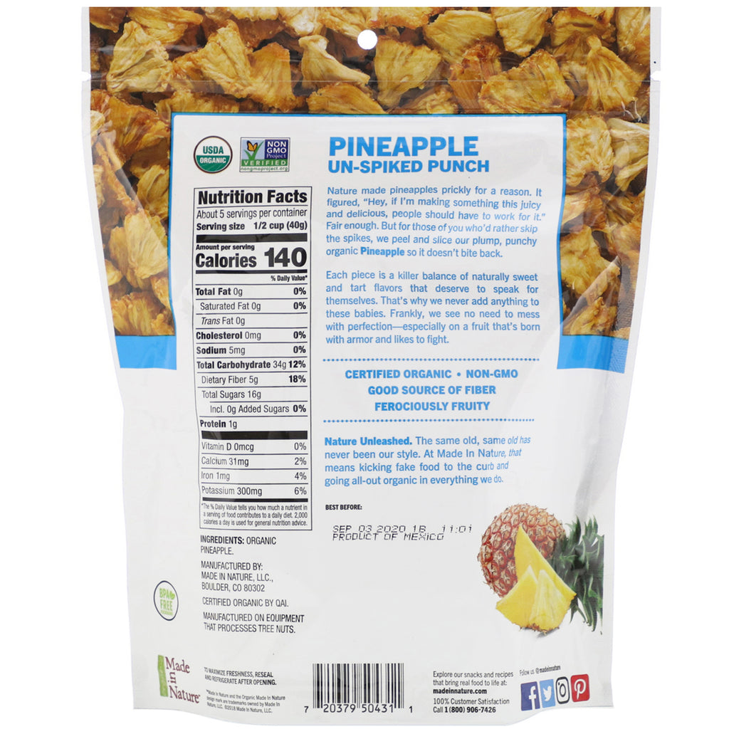 Made in Nature, Pineapple, Dried & Unsulfured, 7.5 oz (213 g)