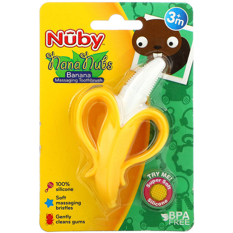 Nuby, Cepillo de dientes masajeador NanaNubs Banana, 3+ meses, 1 cepillo