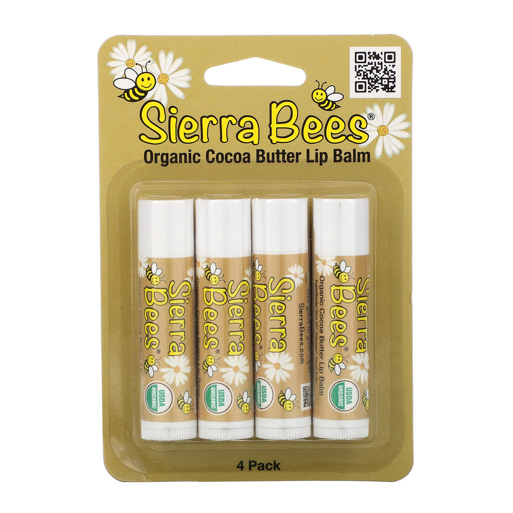 Sierra Bees, Bálsamos labiales, manteca de cacao, paquete de 4, 0,15 oz (4,25 g) cada uno