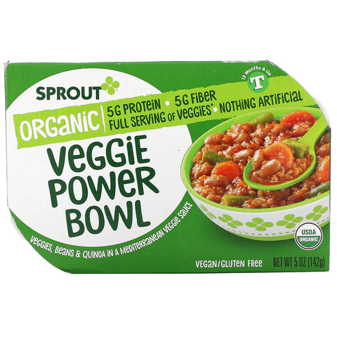 Sprout Organic, Veggie Power Bowl, 12 Months & Up, Veggies, Beans & Quinoa In A Mediterranean Veggie Sauce, 5 oz ( 142 g)