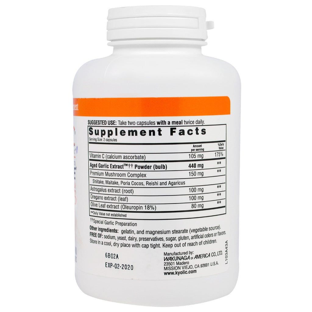 Kyolic, extracto de ajo añejo, inmunológico, fórmula 103, 300 cápsulas