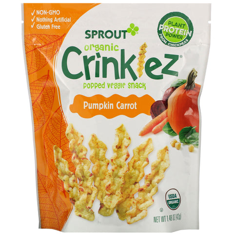 Sprout Organic, Crinklez, Popped Veggie Snack, Pumpkin Carrot, 1.48 oz (42 g)