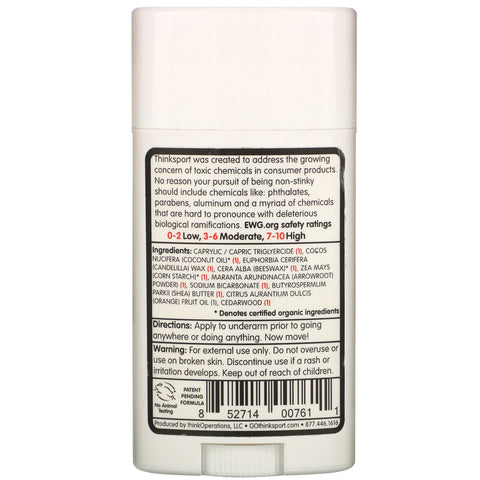 Think, Thinksport, Natural Deodorant, Bergamot Cedertræ, 2,9 oz (85,8 ml)