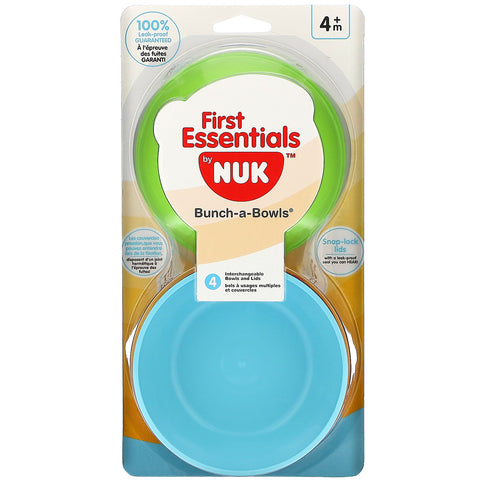 NUK, First Essentials Bunch-a-Bowls, 4+ meses, 4 tazones y tapas
