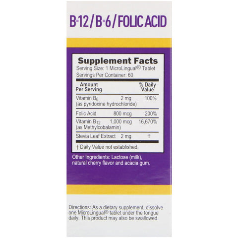 Superior Source, Methylcobalamin B-12, B-6 & Folic Acid, 1,000 mg/800 mg, 60 Tablets
