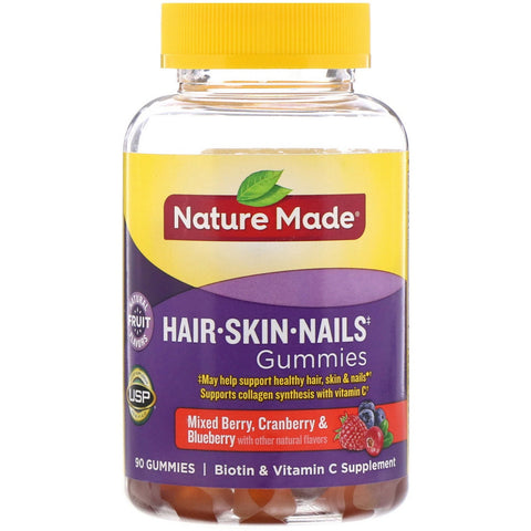 Nature Made, Hair, Skin, and Nails Gummies, Mixed Berry, Cranberry & Blueberry, 90 Gummies