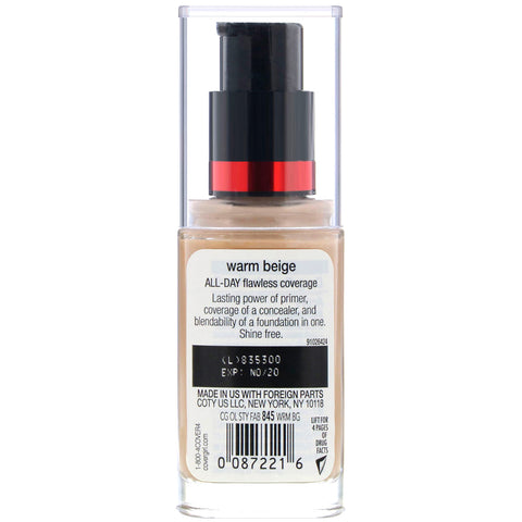 Covergirl, Outlast All-Day Stay Fabulous, 3-in-1 Foundation, 845 Warm Beige, 1 fl oz (30 ml)
