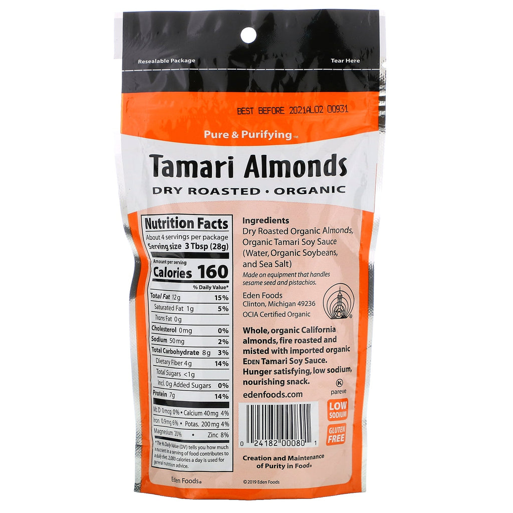Eden Foods,  Tamari Almonds, Dry Roasted, 4 oz (113 g)