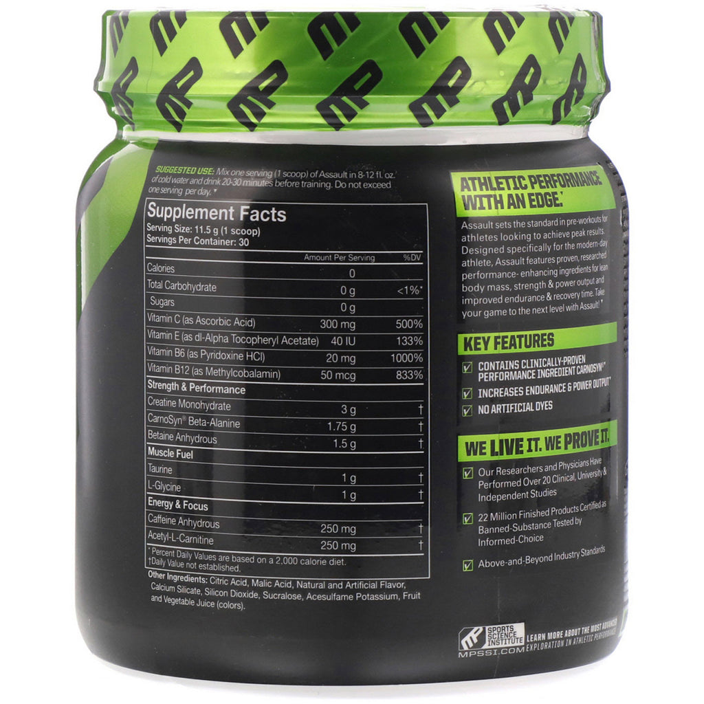 MusclePharm, Assault Energy + Strength, Pre-Workout, Strawberry Ice, 0,76 lbs (345 g)