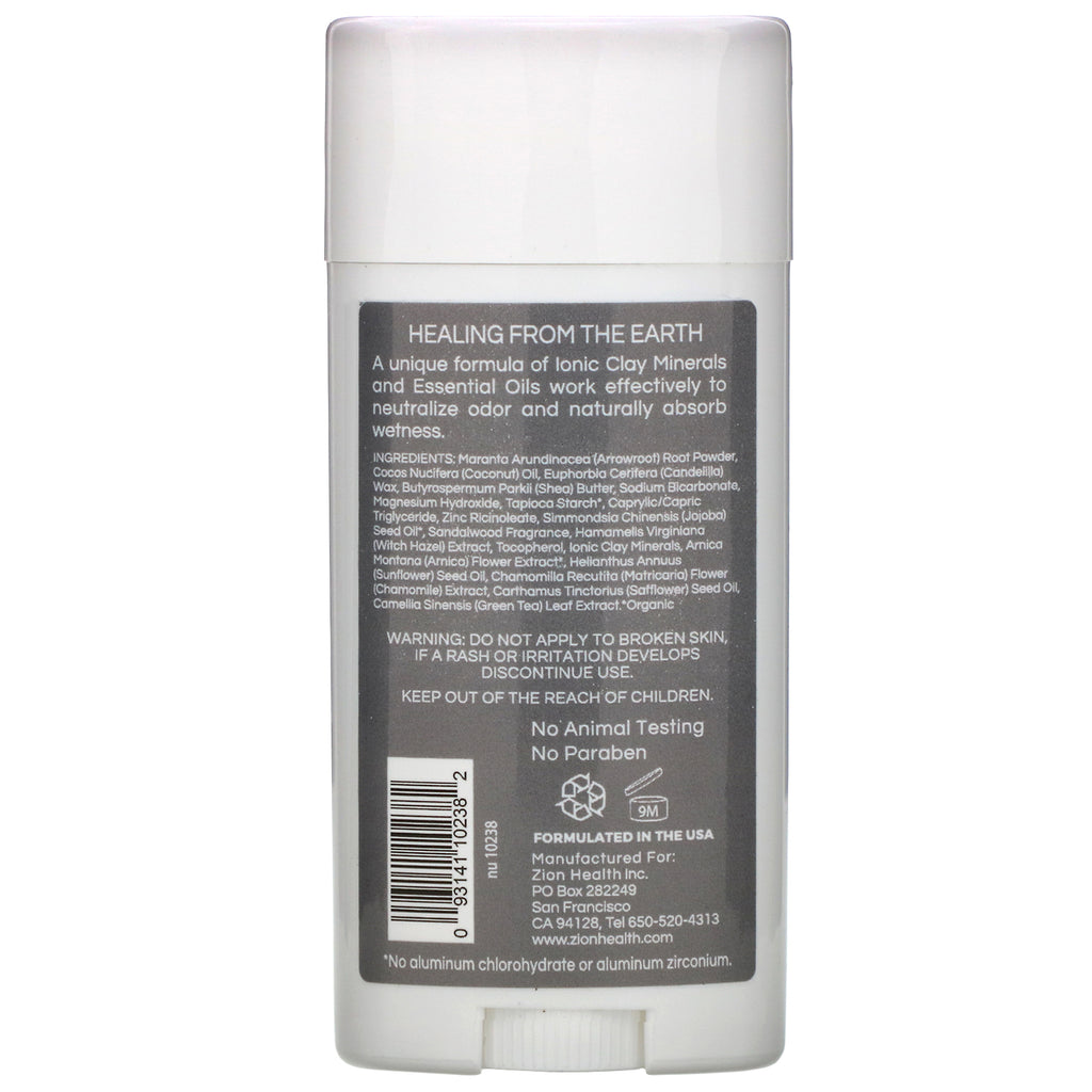 Zion Health, Desodorante para hombres ClayDry, sándalo, 80 g (2,8 oz)