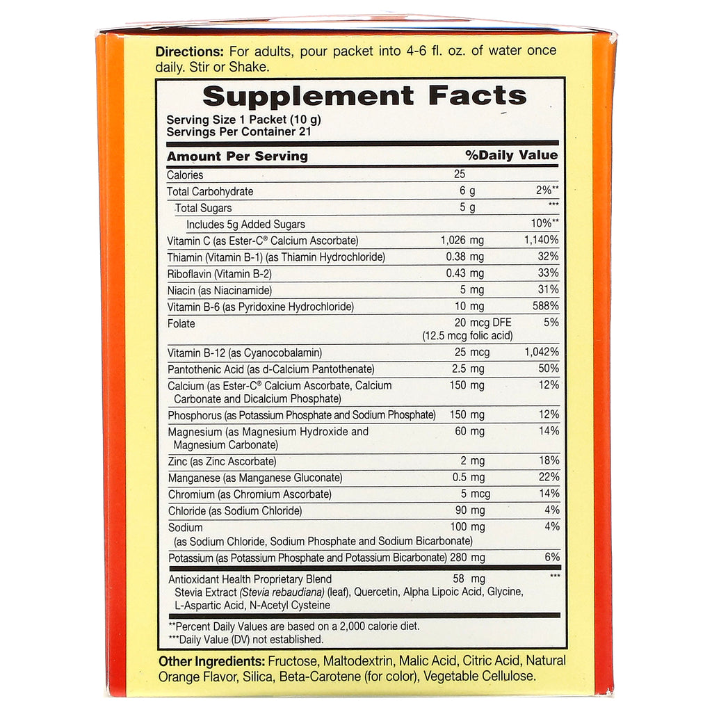 American Health, Ester-C brusende, naturlig appelsinsmag, 1.000 mg, 21 pakker, 0,35 oz (10 g) hver