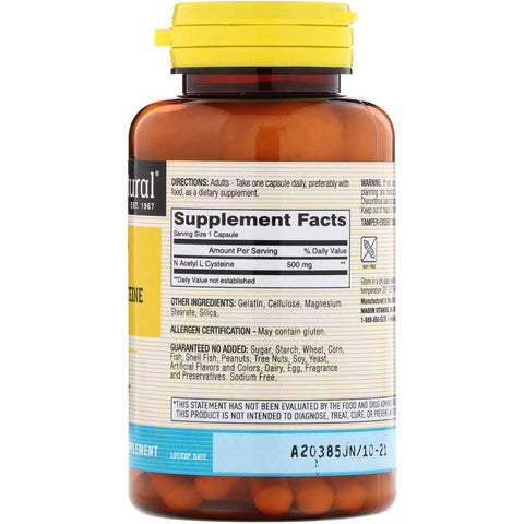 Mason Natural, NAC N-Acethyl-L-Cystein, 500 mg, 60 kapsler