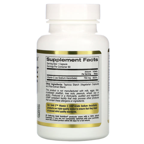 California Gold Nutrition, Bufret Vitamin C-kapsler, 750 mg, 60 Veggie-kapsler