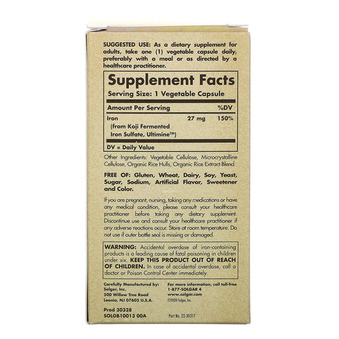 Solgar, EarthSource Food Fermented, hierro Koji, 27 mg, 60 cápsulas vegetales