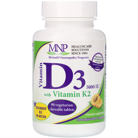 Michael's Naturopathic, Vitamin D3 with Vitamin K2, Natural Apricot Flavor, 125 mcg (5,000 IU), 90 Vegetarian Chewable Tablets