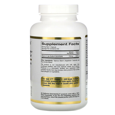 California Gold Nutrition, Bufret Vitamin C-kapsler, 750 mg, 240 Veggie-kapsler