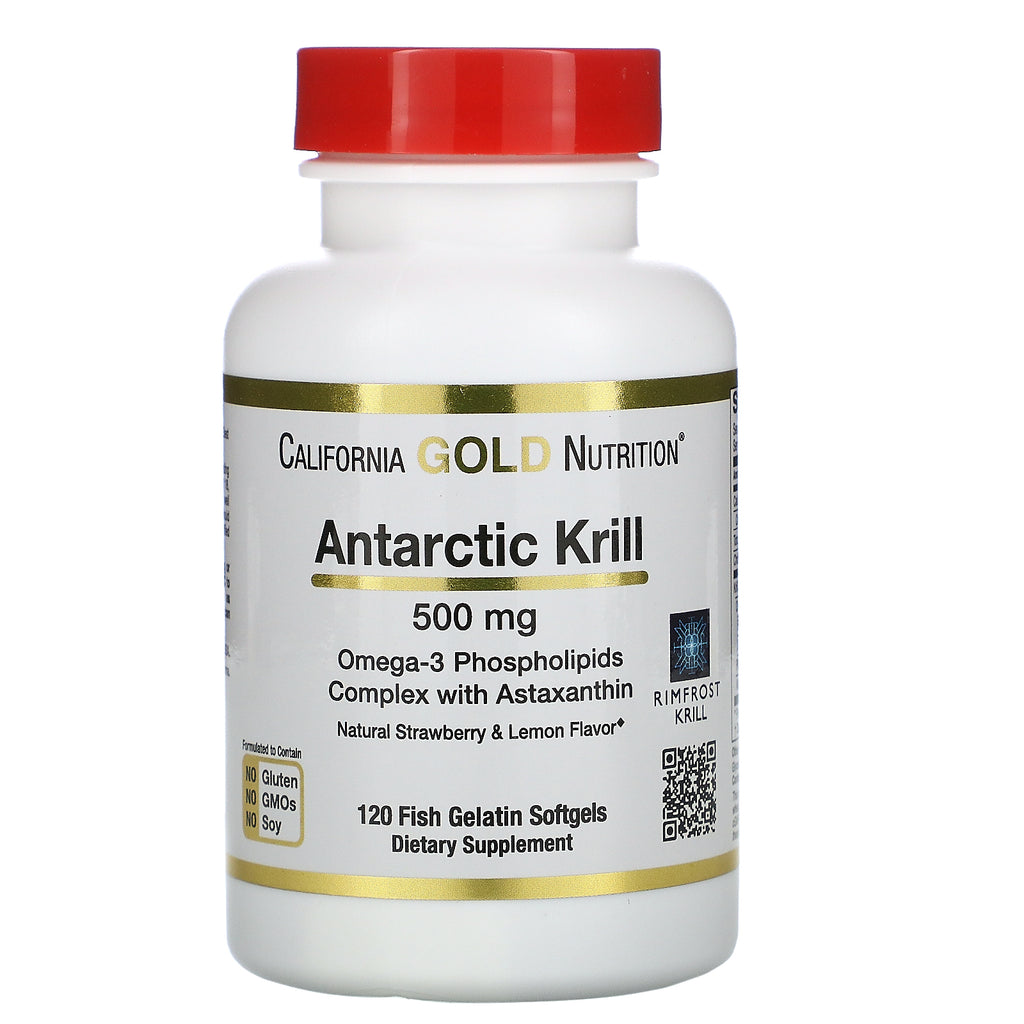 California Gold Nutrition, Antarctic Krill Oil, with Astaxanthin, RIMFROST, Natural Strawberry & Lemon Flavor, 500 mg, 120 Fish Gelatin Softgels