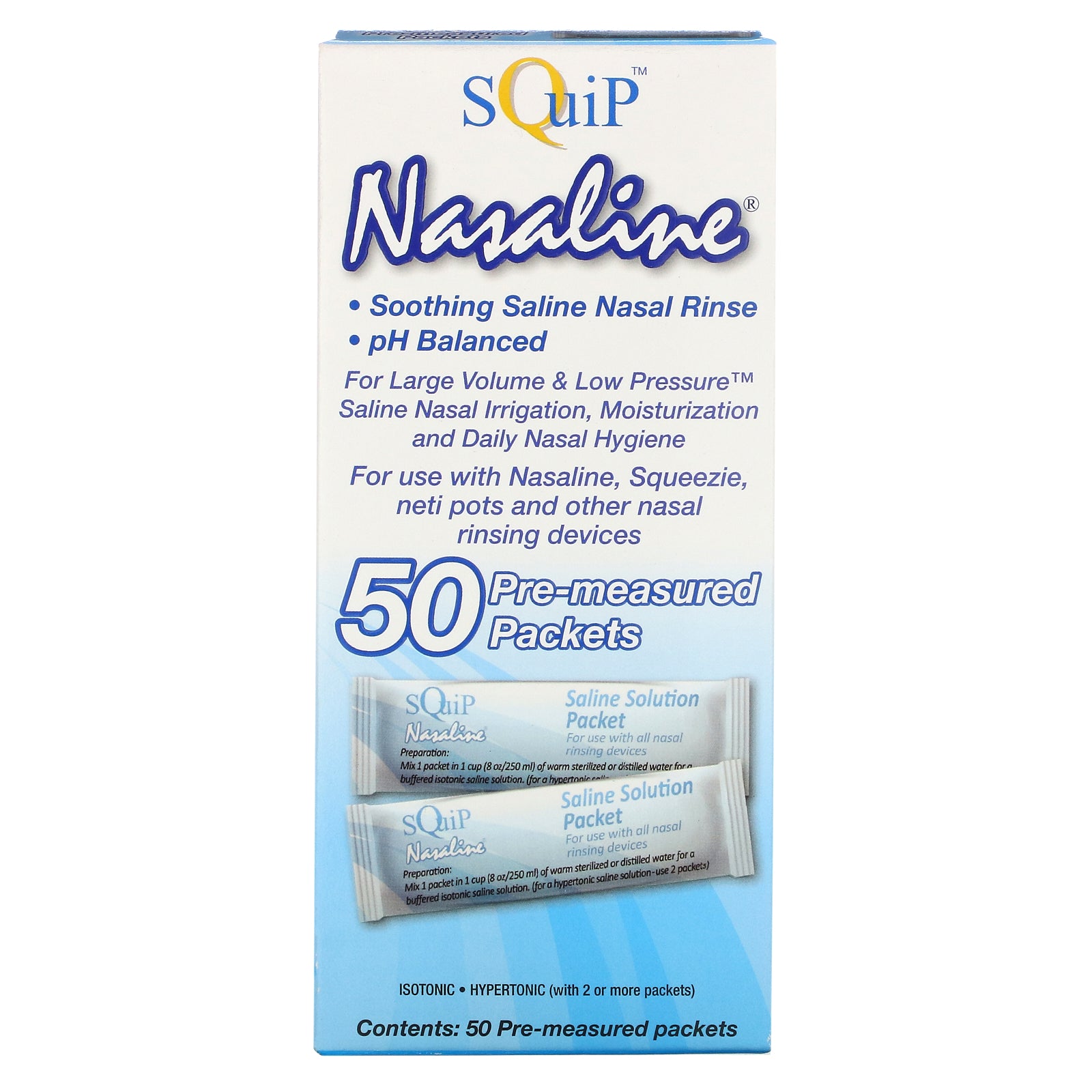 Squip, Nasaline, Saline Solution Packets, 50 Pre-Measured Packets
