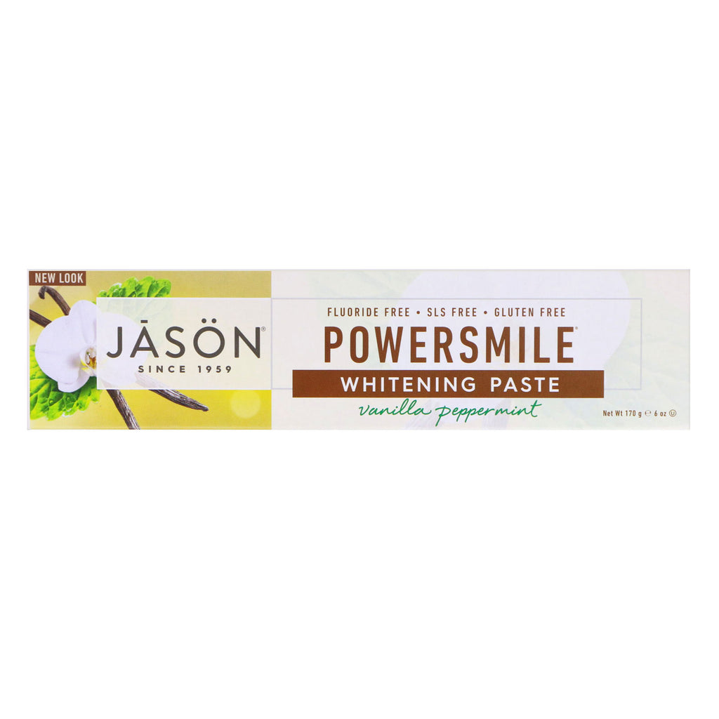 Jason Natural, Powersmile, Antiplaque &amp; Whitening Tandpasta, Vanilla PowerMint, 6 oz (170 g)