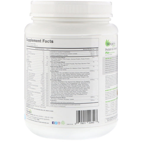 Vegansk smart, protein og grønt, alt-i-én-pulver, vaniljecreme, 645 g (1,42 lbs)