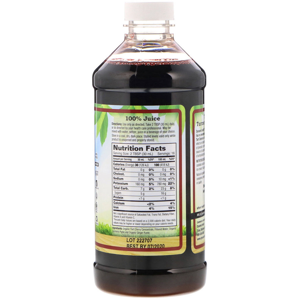 Dynamic Health Laboratories, syrlig kirsebær gurkemeje &amp; ingefær tonic, 16 fl oz (473 ml)