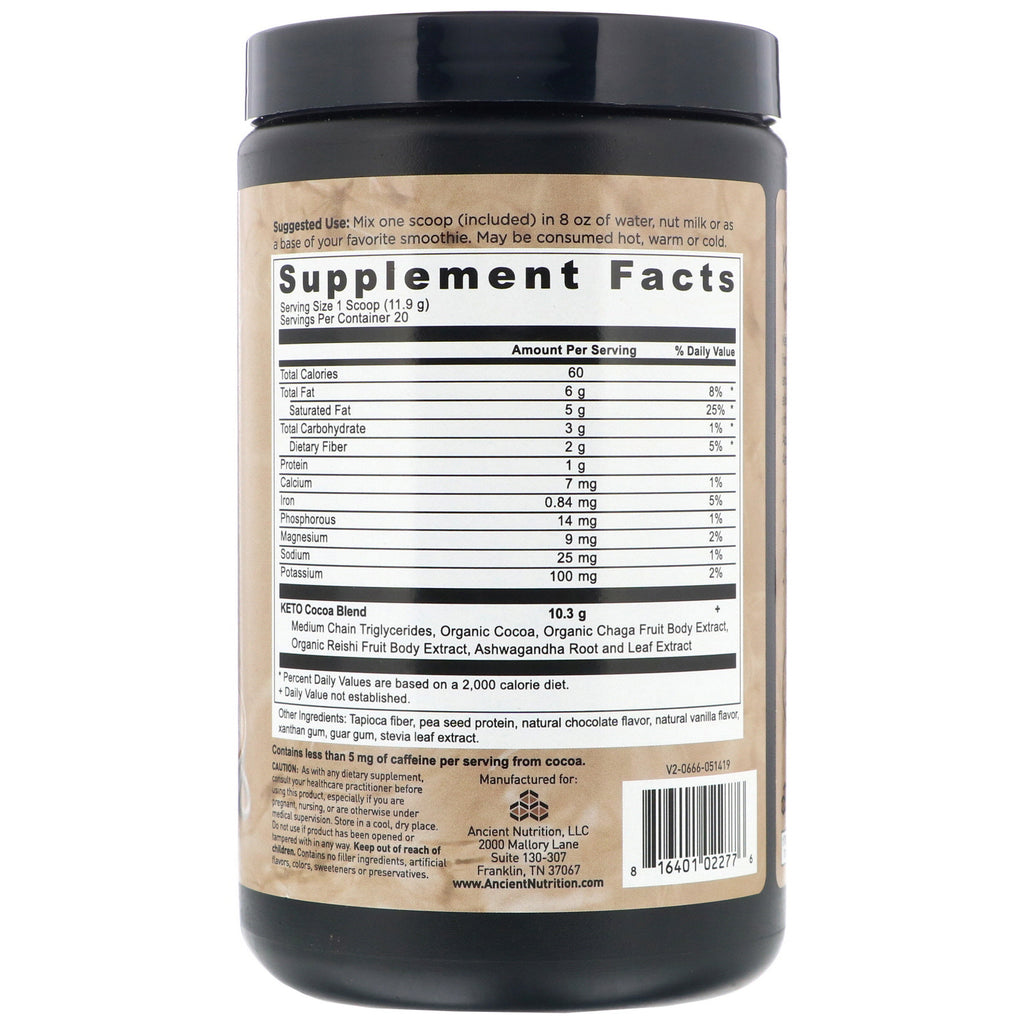Dr. Axe / Ancient Nutrition, Cacao cetogénico, Elixir de energía antigua, 8,39 oz (238 g)