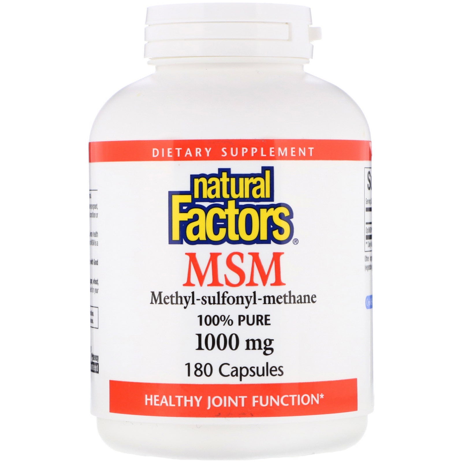 Natural Factors, MSM, Methyl-Sulfonyl-Methane, 1,000 mg, 180 Capsules