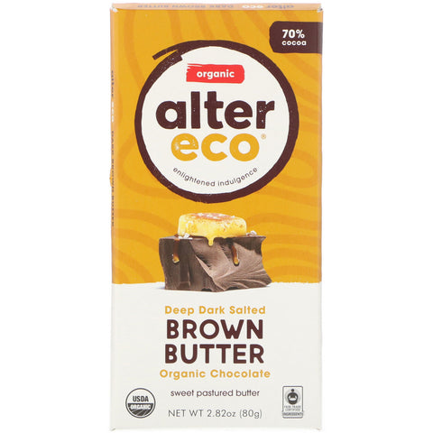 Alter Eco, Organic Chocolate Bar, Deep Dark Salted Brown Butter, 70% Cocoa, 2.82 oz (80 g)