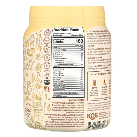 KOS, planteprotein, vanilje, 555 g (1,2 lb)