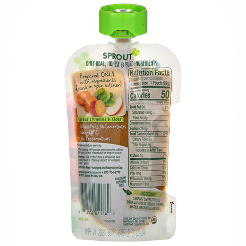 Sprout , Baby Food, 6 Months & Up, Sweet Potato Apple Spinach,  3.5 oz ( 99 g)