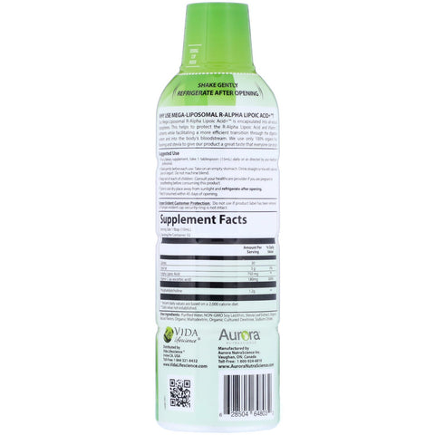 Aurora Nutrascience, Ácido R-alfa lipoico megaliposomal, sabor a fruta, 750 mg, 16 fl oz (480 ml)