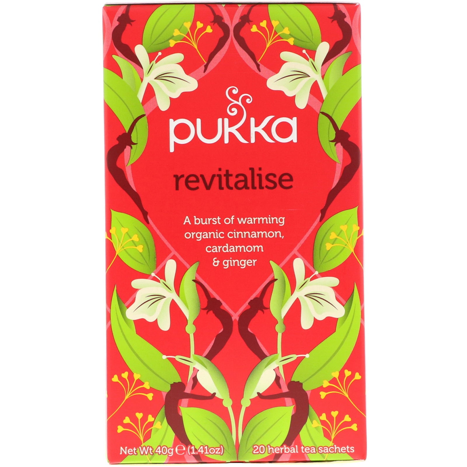 Pukka Herbs, Revitalise, Organic Cinnamon, Cardamom, & Ginger Tea, 20 Tea Sachets, 1.41 oz (40 g)