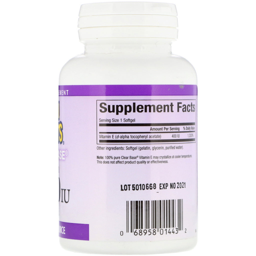 Natural Factors, vitamina E de base transparente, 400 UI, 60 cápsulas blandas