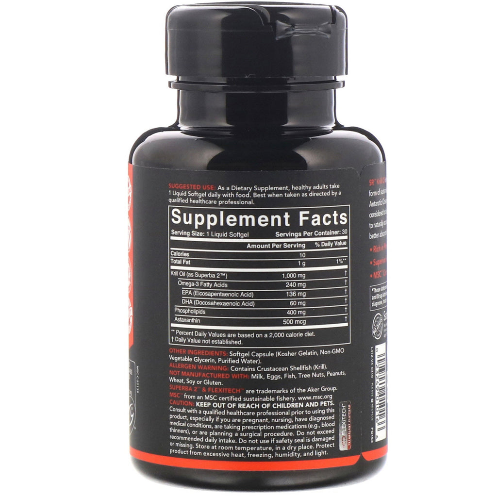 Sports Research, SUPERBA 2 Antarctic Krill Oil med Astaxanthin, 1.000 mg, 30 Softgels