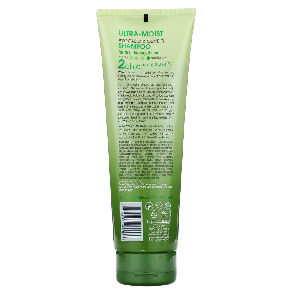 Giovanni, 2chic, ultrafugtig shampoo, til tørt, beskadiget hår, avocado og olivenolie, 8,5 fl oz (250 ml)