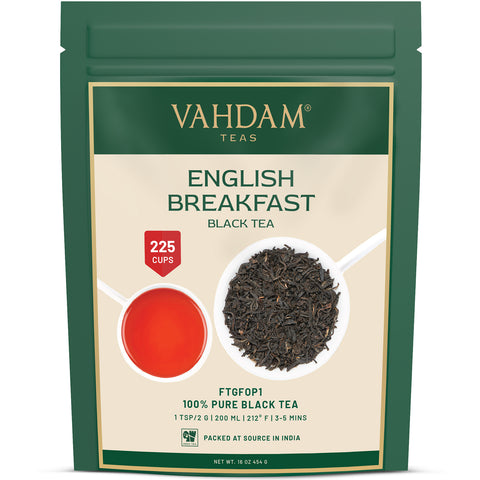 Vahdam-teer, sort te, engelsk morgenmad, 16 oz (454 g)