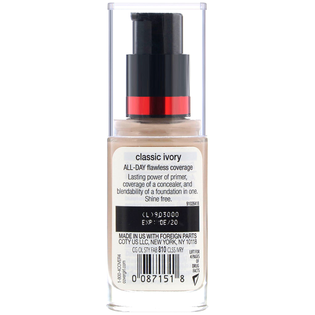 Covergirl, Outlast All-Day Stay Fabulous, 3-i-1 Foundation, 810 Classic Ivory, 1 fl oz (30 ml)