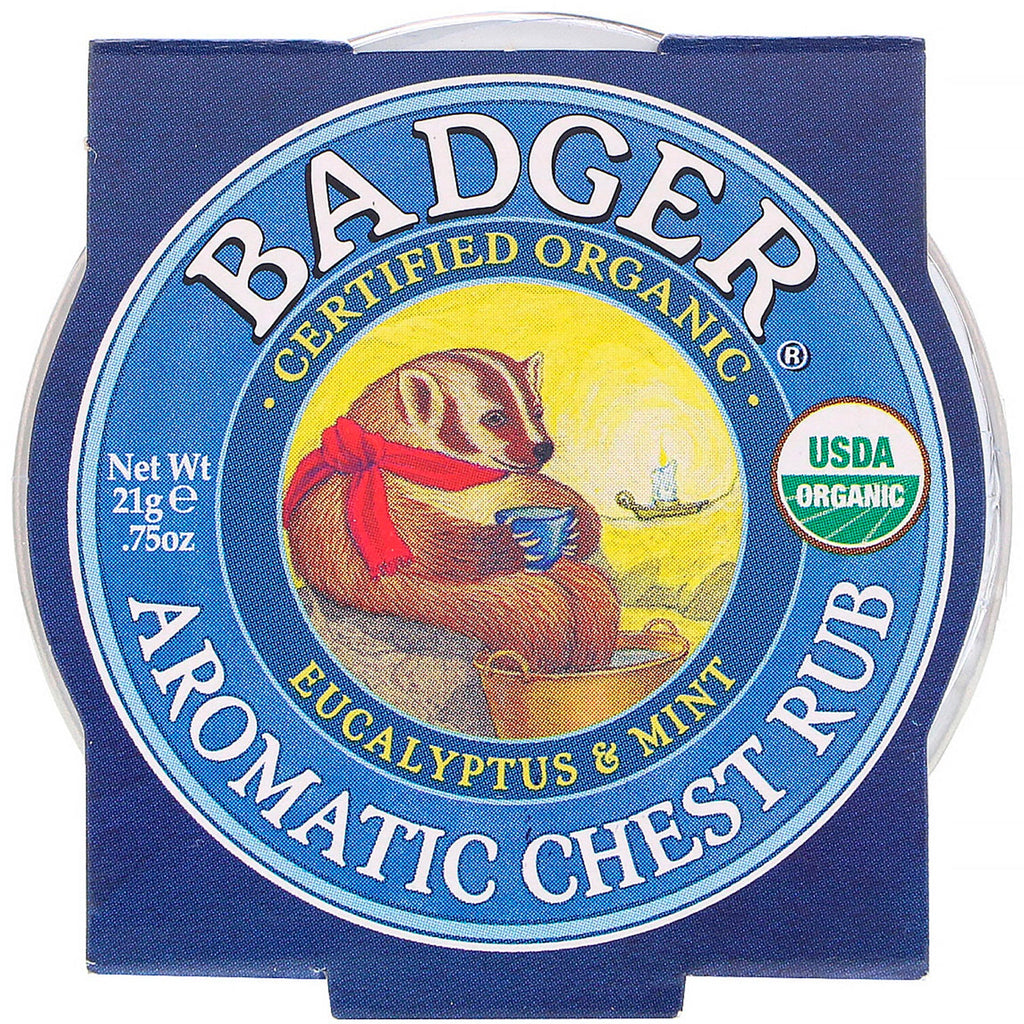 Badger Company, , Aromatic Chest Rub, Eucalyptus &amp; Mint, 0,75 oz (21 g)