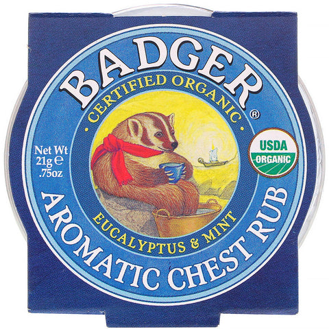 Badger Company, masaje aromático para el pecho, eucalipto y menta, 21 g (0,75 oz)