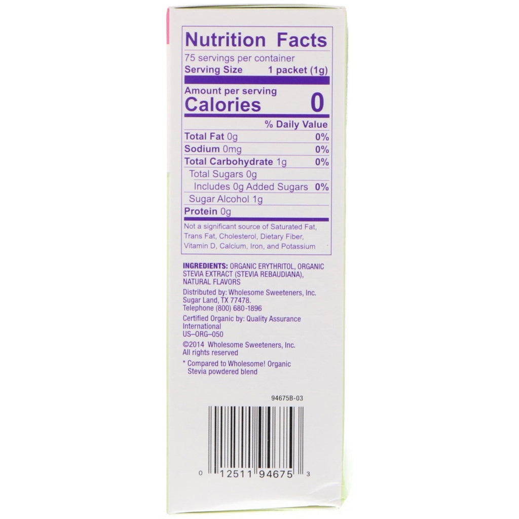 Wholesome, Stevia, mezcla de edulcorante sin calorías, 75 paquetes individuales, 2,65 oz (75 g)