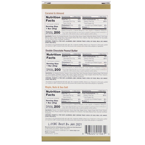 California Gold Nutrition, Alimentos, paquete de barra de refrigerio de muestra, 3 barras, 1,4 oz (40 g) cada una
