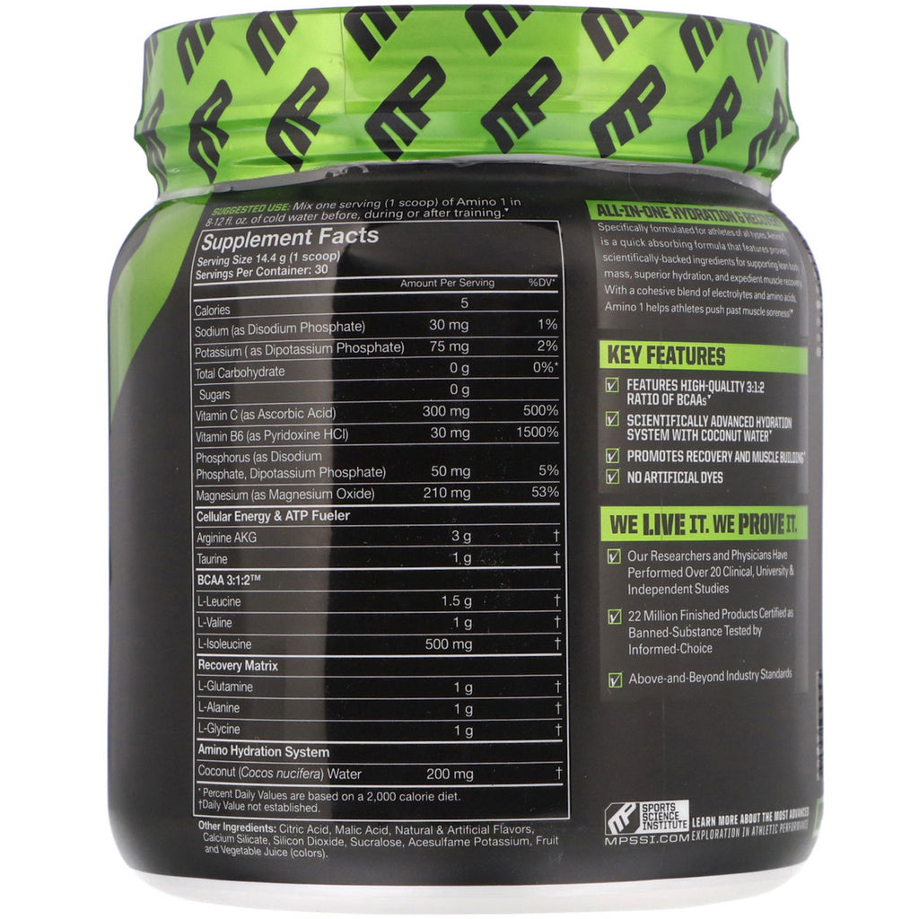 MusclePharm, Amino1, Hydrate + Recover, Cherry Limeade, 15,24 oz (432 g)