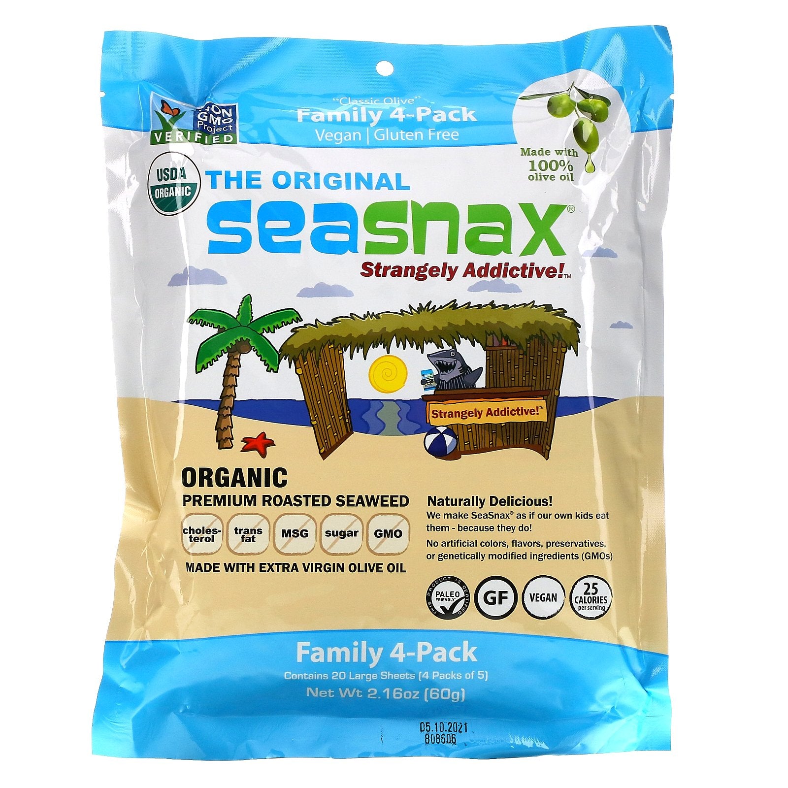 SeaSnax, Organic Premium Roasted Seaweed, The Original, 20 Large Sheets, 2.16 oz (60 g)