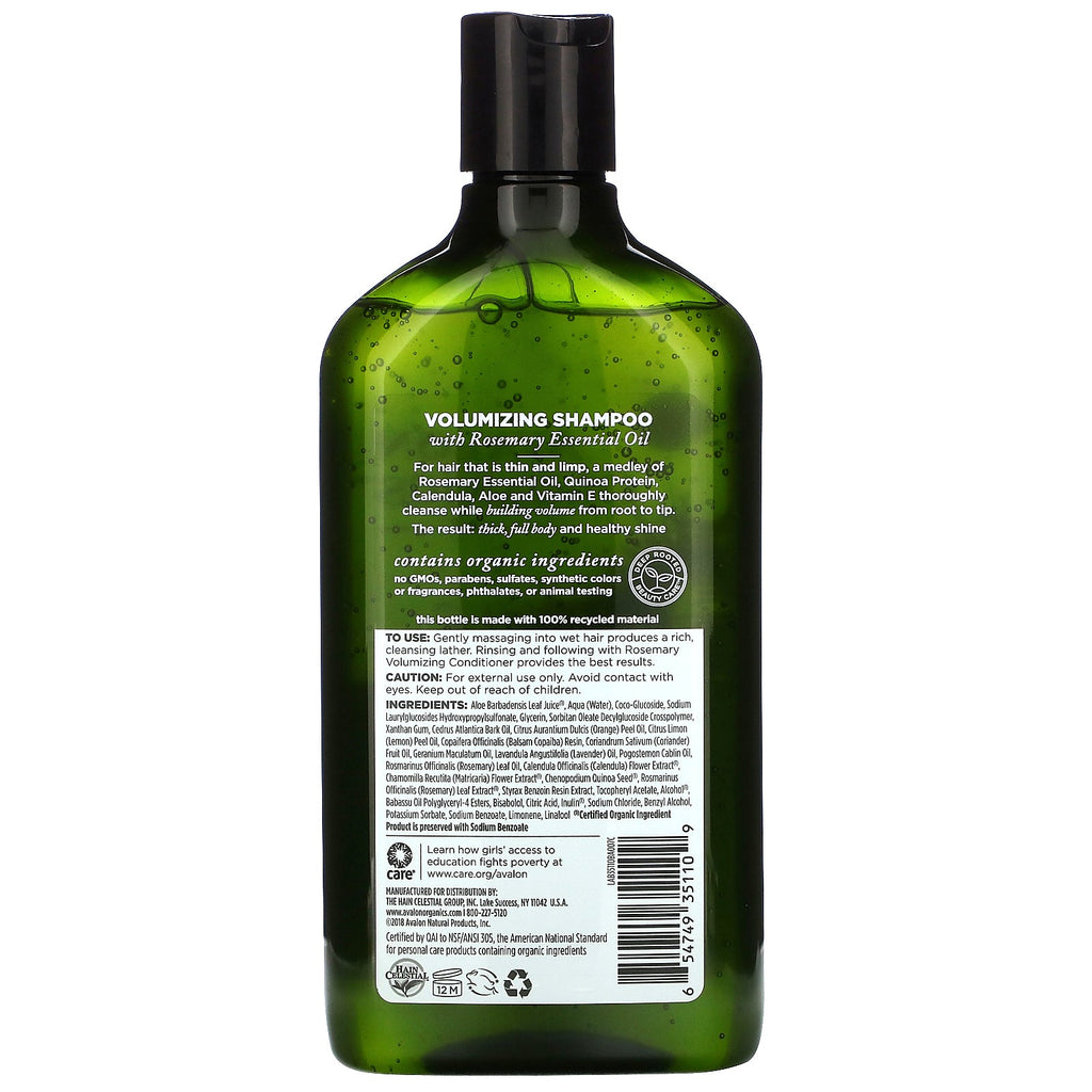 Avalon s, shampoo, volumengivende, rosmarin, 11 fl oz (325 ml)