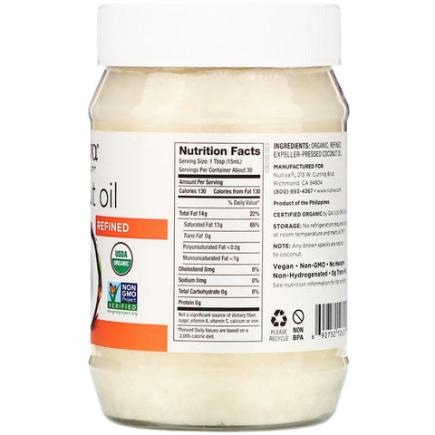 Nutiva, Aceite de coco, refinado, 15 fl oz (444 ml)